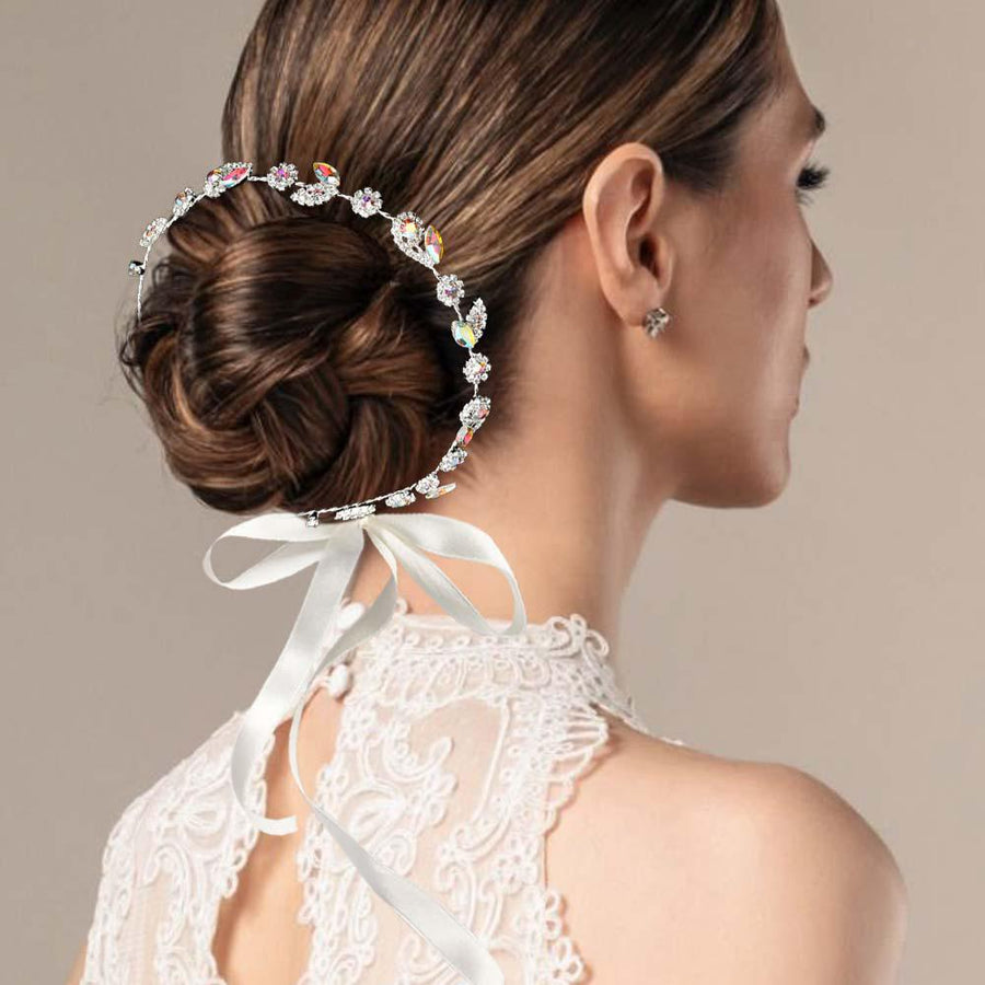 Floral Marquise Stone Cluster Vine Bun Wrap Headpiece | Bridal Crystal Hair Wreaths| Wedding Accessory