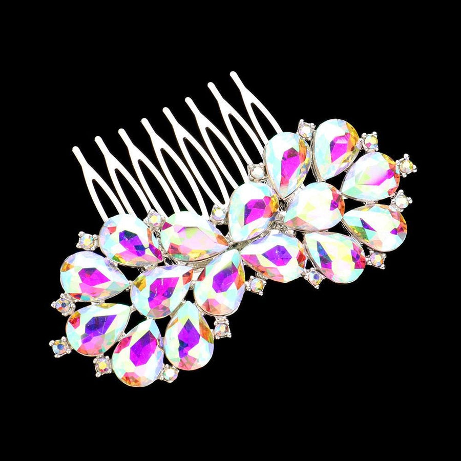 Teardrop Rhinestone Cluster Bow Hair Comb | Bridal Crystal Hair Accessory | Wedding Hairpiece for Bride