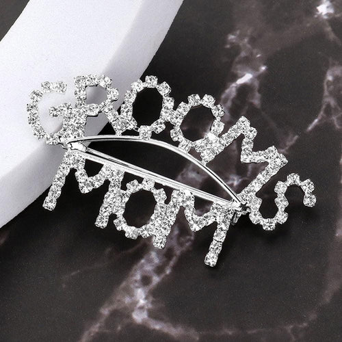BRIDES & GROOMS MOM Rhinestone Pin Brooch | Mother of the Bride Brooch | Formal Wedding Lapel Pins