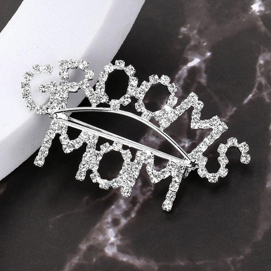 BRIDES & GROOMS MOM Rhinestone Pin Brooch | Mother of the Bride Brooch | Formal Wedding Lapel Pins