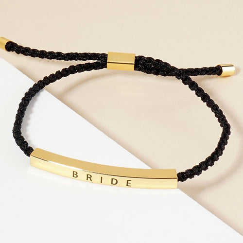 BRIDE BRIDESMAID Message Bar Pointed Rope Adjustable Cinch Pull Tie Bracelet | Bridal Shower Gift