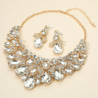 Teardrop Stone Cluster Embellished Bib Statement Necklace Set - Bridal Bib Necklaces and Earring Sets