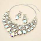 Teardrop Stone Cluster Embellished Bib Statement Necklace Set - Bridal Bib Necklaces and Earring Sets