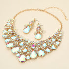 Teardrop Stone Cluster Embellished Bib Statement Necklace Set - Bridal Bib Necklaces and Earring Sets
