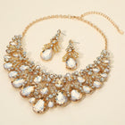 Teardrop Stone Cluster Embellished Bib Statement Necklace Set - Bridal Bib Necklaces and Earring Sets