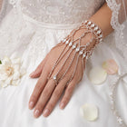 Marquise Cluster Embellished Rhinestone Paved Hand Chain Bracelet | Glam Bridal Hand Jewelry | Wedding ChainRing