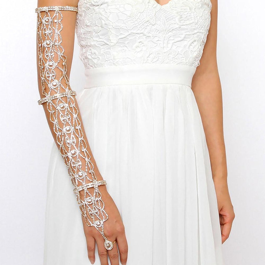 Wide Crystal Rhinestone Pave Leaf Bridal Hand Chain Bracelet | Wedding Hand Jewelry | Bride's Cuff