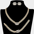 Stone Embellished Double Open Circle Link Necklace Jewelry Set - Bridal Layered Necklace