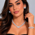 Stone Embellished Double Open Circle Link Necklace Jewelry Set - Bridal Layered Necklace