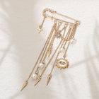 Celestial Evil Eye Pearl Drop Chain Tassel Safety Pin Brooch | Boho Statement Lapel Pin