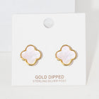 Gold Dipped Mother of Pearl Quatrefoil Stud Earrings - Dainty Pearl Earring - Floral Clover Studs