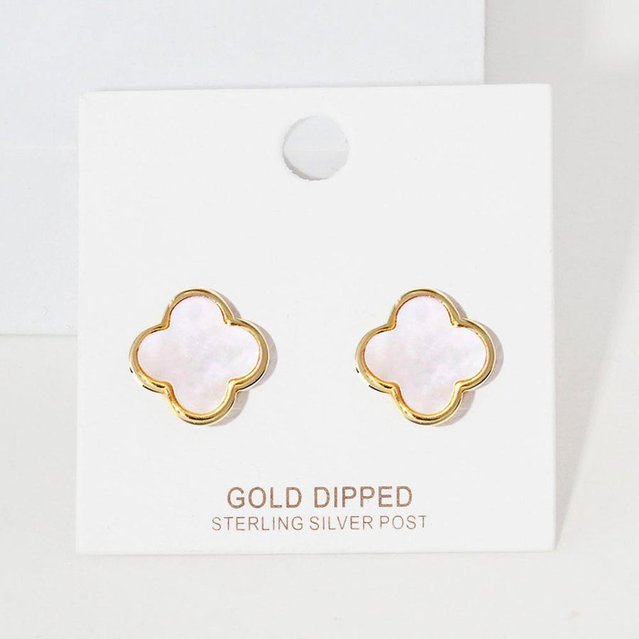 Gold Dipped Mother of Pearl Quatrefoil Stud Earrings - Dainty Pearl Earring - Floral Clover Studs