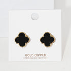 Gold Dipped Mother of Pearl Quatrefoil Stud Earrings - Dainty Pearl Earring - Floral Clover Studs