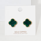 Gold Dipped Mother of Pearl Quatrefoil Stud Earrings - Dainty Pearl Earring - Floral Clover Studs