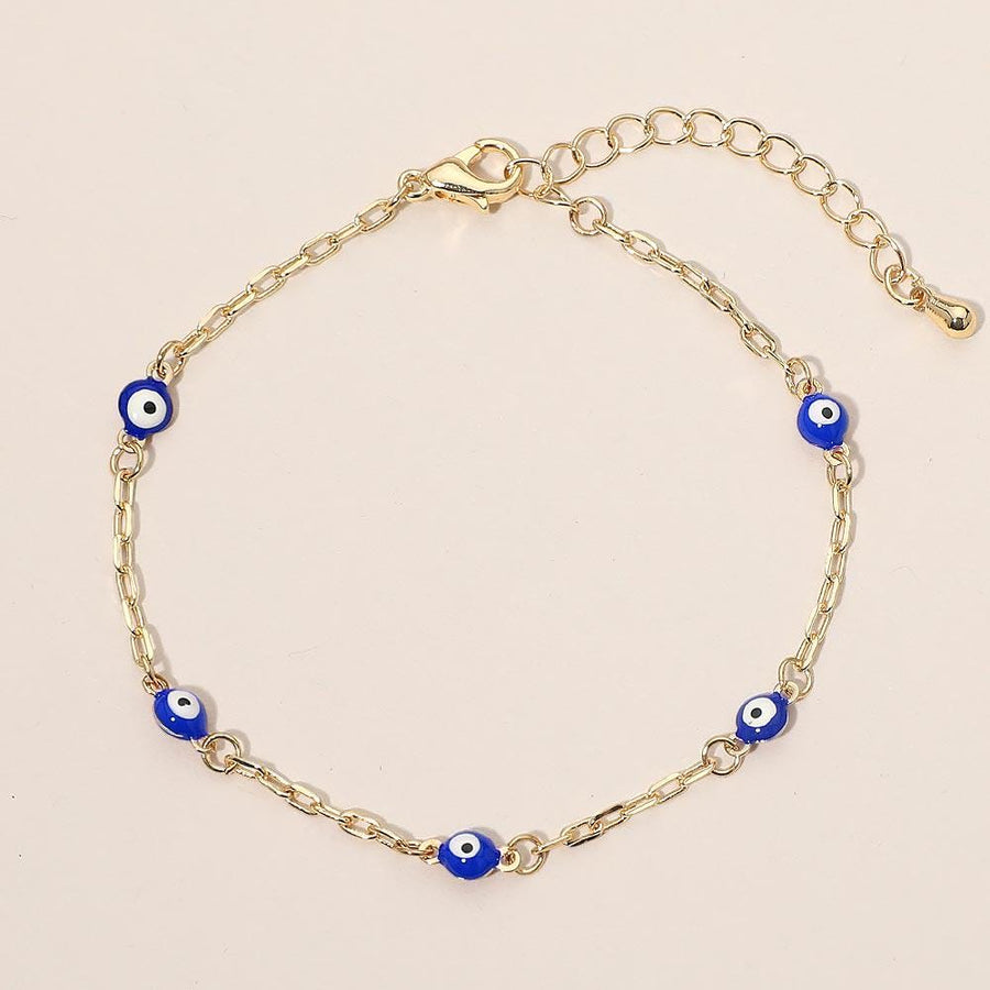 Evil Eye Bead Station Bracelet | Dainty Protection Charm Jewelry | Trendy Boho Stackable Bracelet