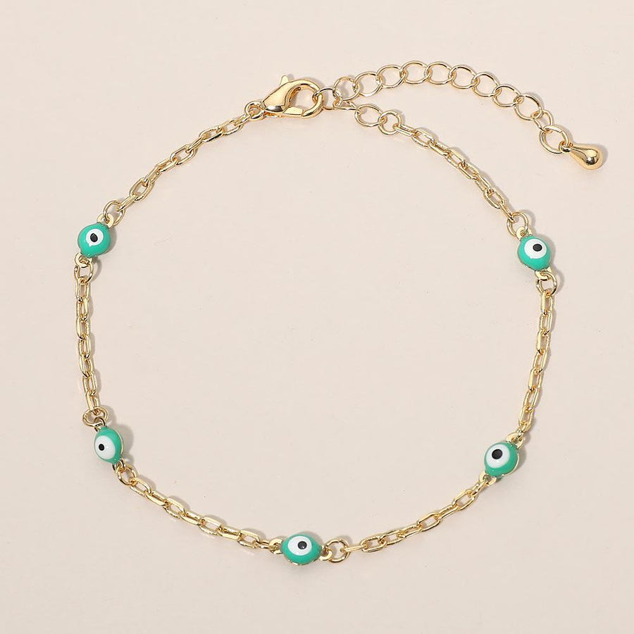 Evil Eye Bead Station Bracelet | Dainty Protection Charm Jewelry | Trendy Boho Stackable Bracelet