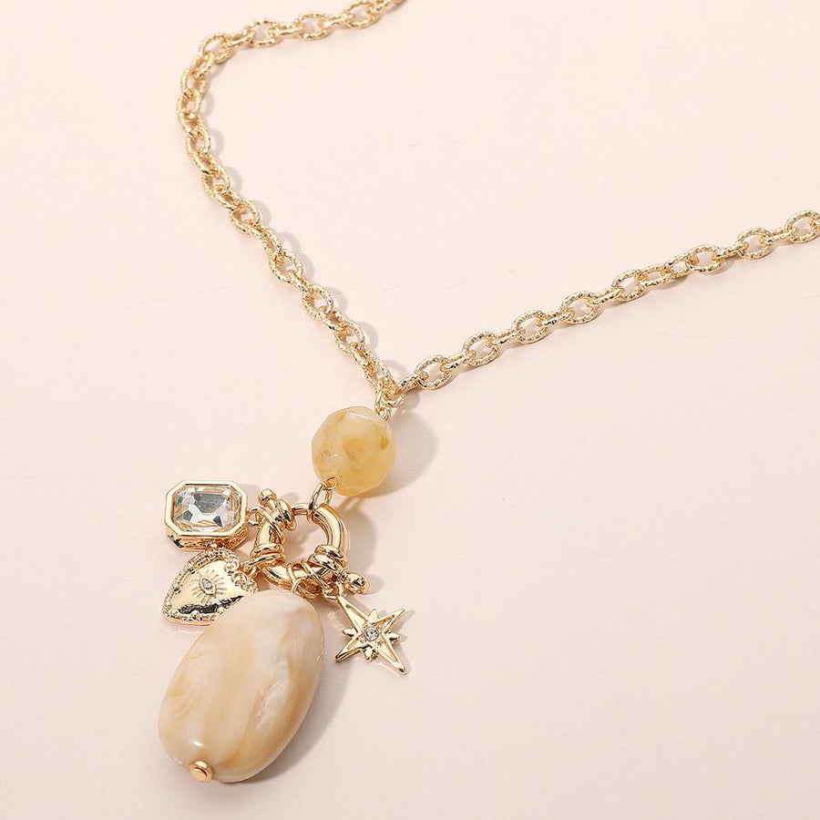 Marbled Resin Stone Evil Eye Heart Star Charm Pendant Necklace | Boho Celestial Protection Jewelry