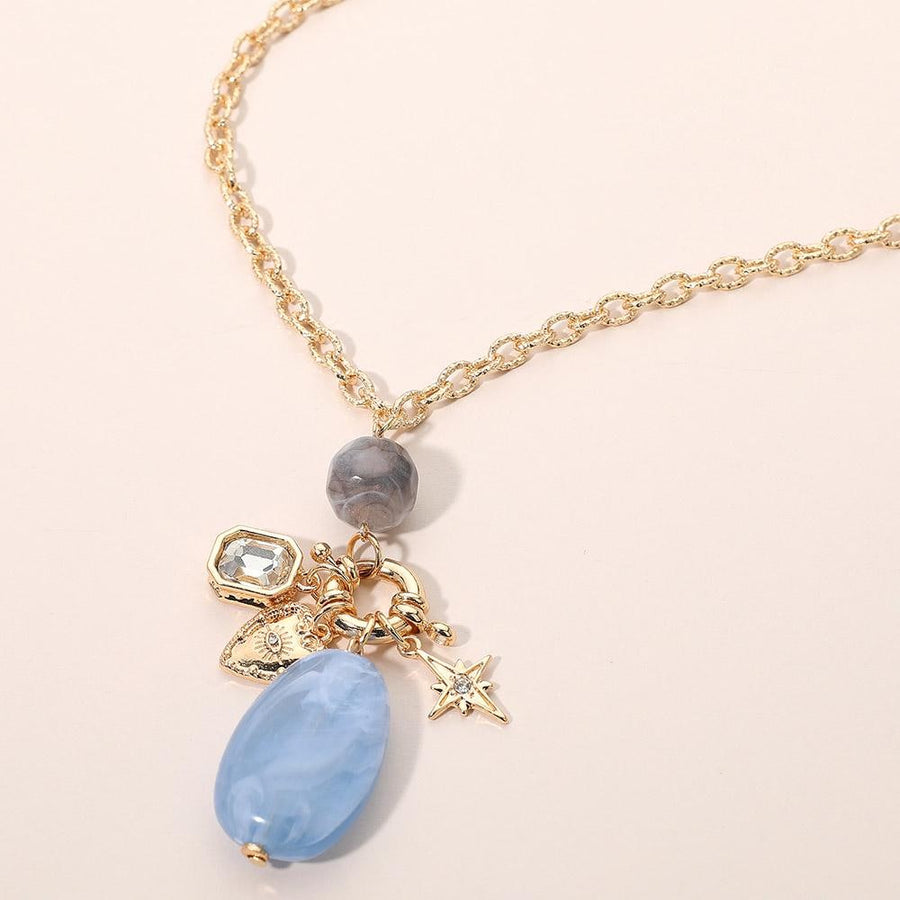 Marbled Resin Stone Evil Eye Heart Star Charm Pendant Necklace | Boho Celestial Protection Jewelry