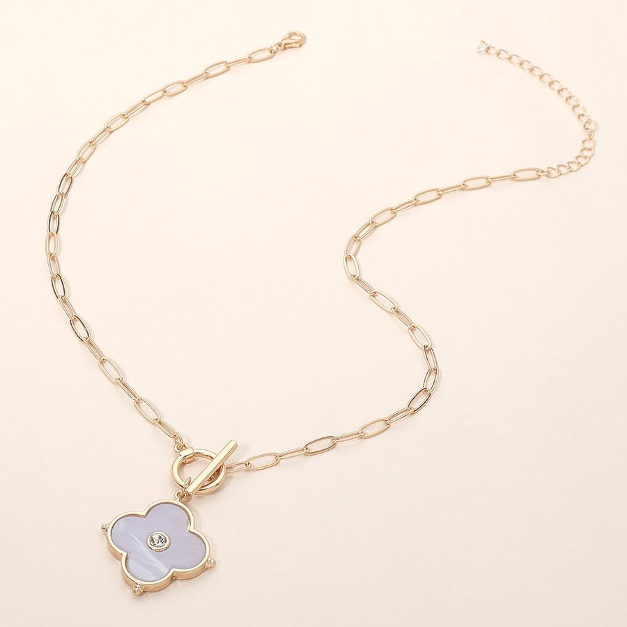 Quatrefoil Toggle Charm Paperclip Pendant Chain Necklace | Trendy Layered Statement Jewelry for Women