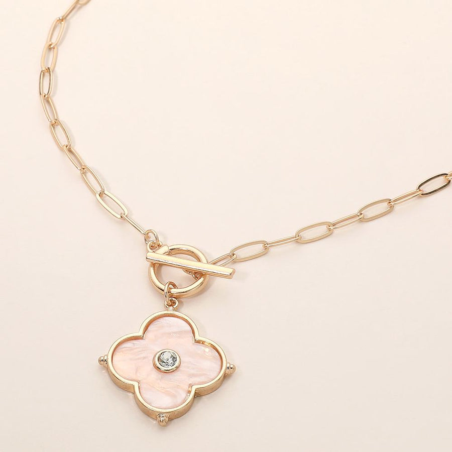 Quatrefoil Toggle Charm Paperclip Pendant Chain Necklace | Trendy Layered Statement Jewelry for Women