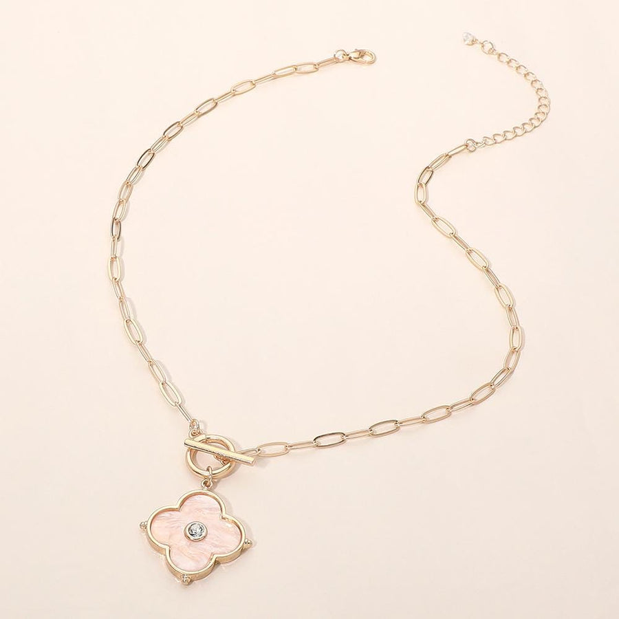 Quatrefoil Toggle Charm Paperclip Pendant Chain Necklace | Trendy Layered Statement Jewelry for Women