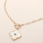 Quatrefoil Toggle Charm Paperclip Pendant Chain Necklace | Trendy Layered Statement Jewelry for Women