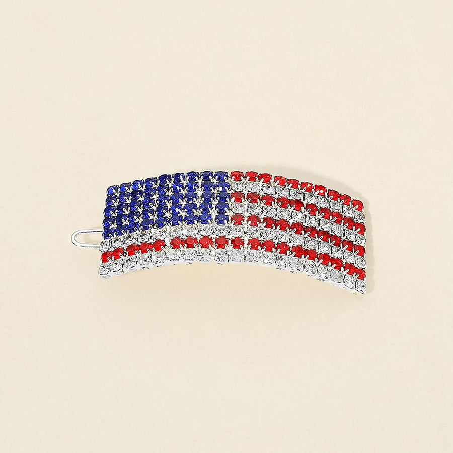 American USA Flag Crystal Barrette | Patriotic Sparkly Hair Clip | Red White Blue Hair Accessory