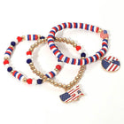 3PCS - American USA Flag Map Charm Metal Ball Heishi Beaded Stretch Multi Layered Bracelets