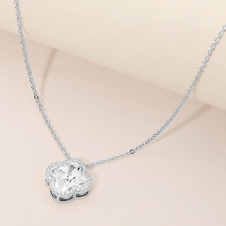 CZ Quatrefoil Pendant Necklace | Dainty Crystal Statement Jewelry for Women | Elegant Minimalist Everyday Necklace