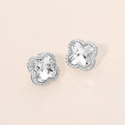 CZ Quatrefoil Stud Earrings | Dainty Crystal Minimalist Clover Earrings for Women | Everyday Fashion Jewelry