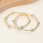2PCS Quatrefoil Stone Accent Hammered Metal Multi Layered Bangle Bracelets | Stackable Statement Jewelry Set
