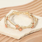 2PCS Quatrefoil Stone Accent Hammered Metal Multi Layered Bangle Bracelets | Stackable Statement Jewelry Set