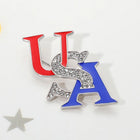 Stone Pave Enamel USA Flag Letter Pin Brooch | Patriotic Lapel Pin Accessory