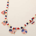 American USA Flag Map Heart Charm Station Beaded Necklace - Patriotic Gift Her