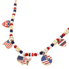 American USA Flag Map Heart Charm Station Beaded Necklace - Patriotic Gift Her