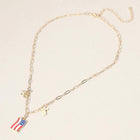 Enamel American USA Flag Metal Cross Bow Charm Station Paperclip Chain Necklace - Patriotic Gift