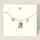 Enamel American USA Flag Metal Cross Bow Charm Station Paperclip Chain Necklace - Patriotic Gift