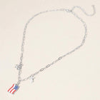 Enamel American USA Flag Metal Cross Bow Charm Station Paperclip Chain Necklace - Patriotic Gift