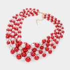 Multi Strand Pearl Bib Necklace - Layered Pearl Statement Necklaces - Elegant Bridal Jewelry