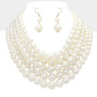 Multi Strand Pearl Bib Necklace - Layered Pearl Statement Necklaces - Elegant Bridal Jewelry