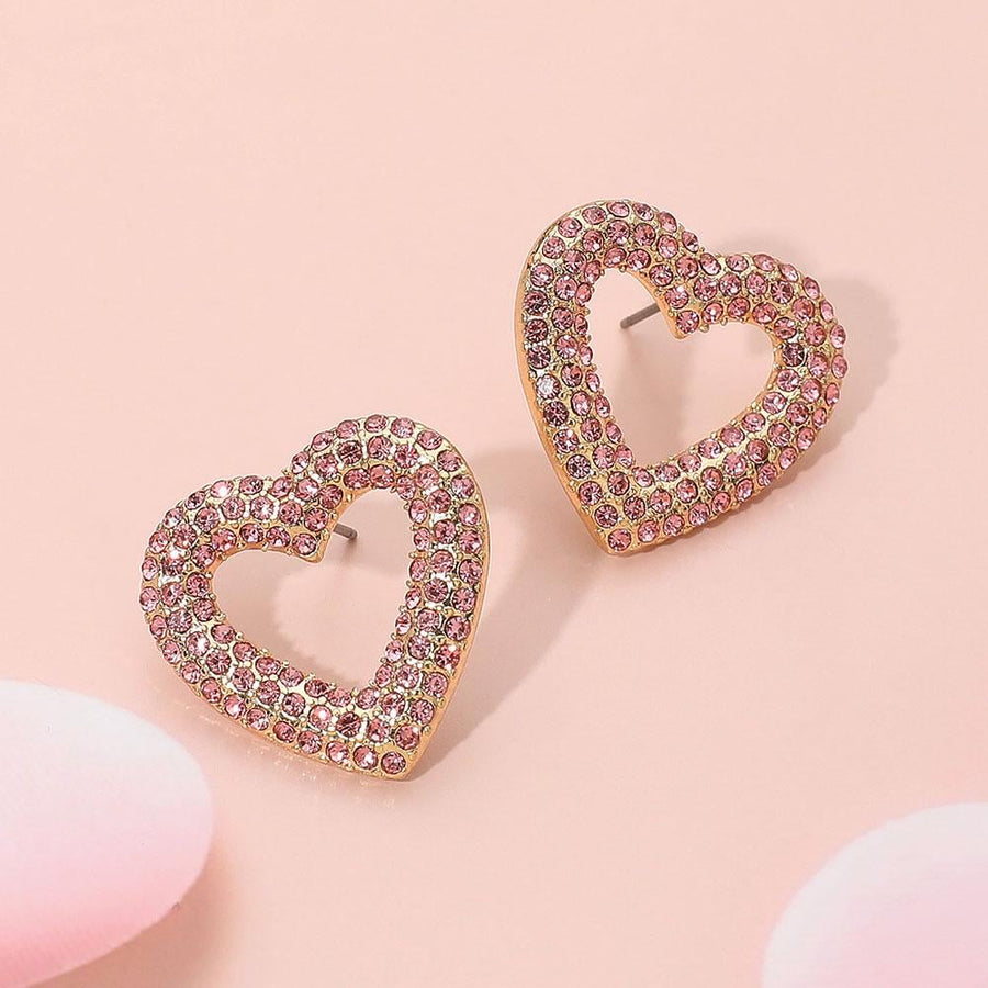 Stone Paved Open Heart Stud Earrings - Dainty Crystal Studs - Pave Heart Earring Gift