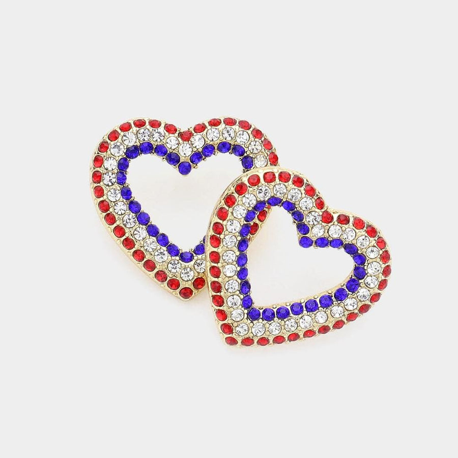 Stone Paved Open Heart Stud Earrings - Dainty Crystal Studs - Pave Heart Earring Gift