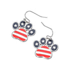 USA Flag Paw Drop Dangle Earrings - Patriotic Paw Print Dog Lover Earring