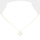 Gold Dipped Mother of Pearl Quatrefoil Pendant Necklace | Dainty Layered Jewelry | Minimalist Clover Necklace