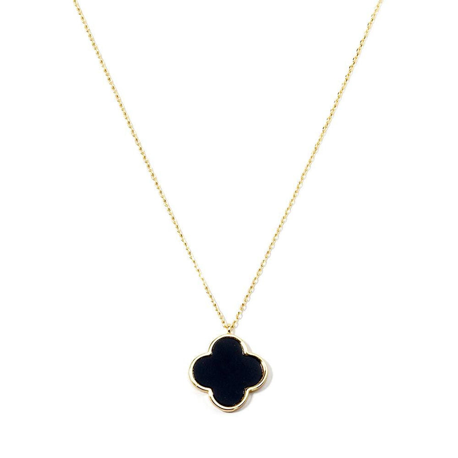 Gold Dipped Mother of Pearl Quatrefoil Pendant Necklace - Dainty Shell Jewelry - Statement Layering Piece