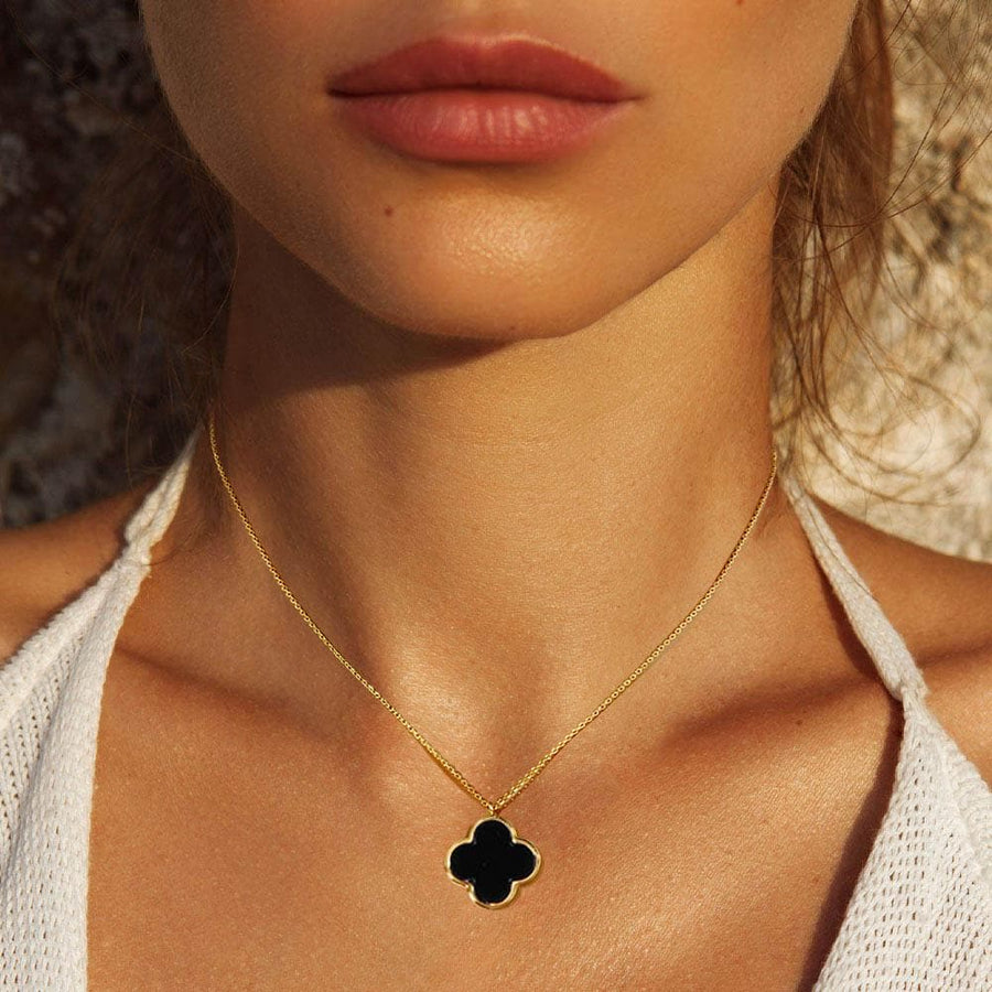 Gold Dipped Mother of Pearl Quatrefoil Pendant Necklace - Dainty Shell Jewelry - Statement Layering Piece