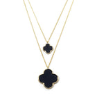 Gold Dipped Double Mother of Pearl Quatrefoil Pendant Necklace - Stacked Shell Jewelry - Layering Necklace