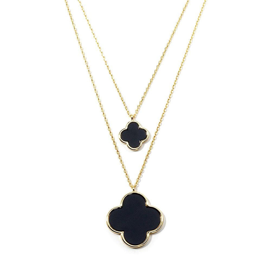 Gold Dipped Double Mother of Pearl Quatrefoil Pendant Necklace - Stacked Shell Jewelry - Layering Necklace