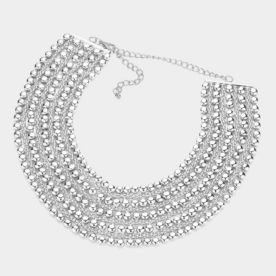 Metal Bubble Bib Choker Necklace, Bold Layered Chunky Statement Necklace Set