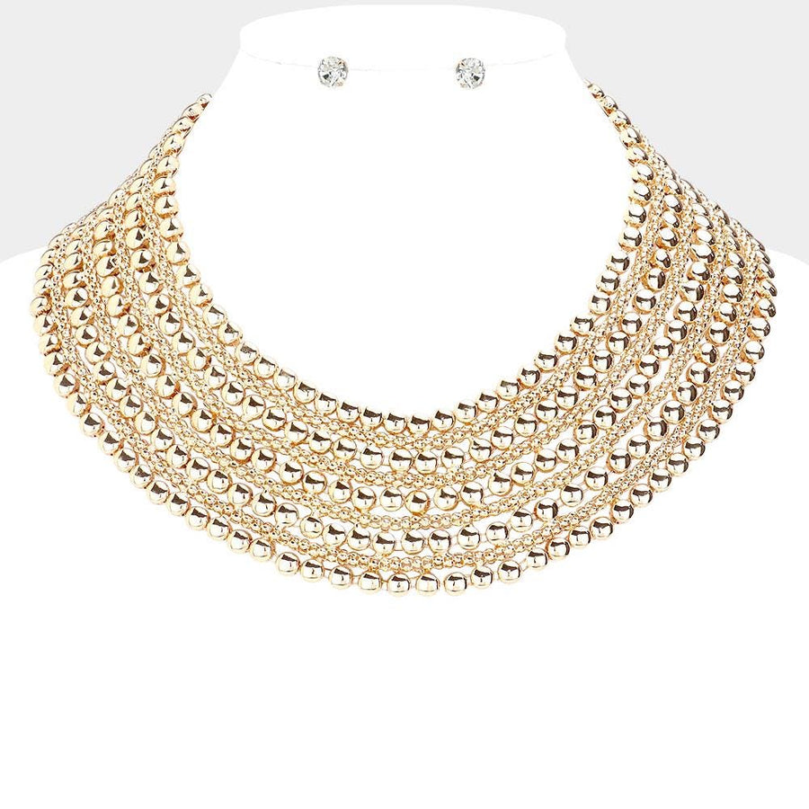 Metal Bubble Bib Choker Necklace, Bold Layered Chunky Statement Necklace Set